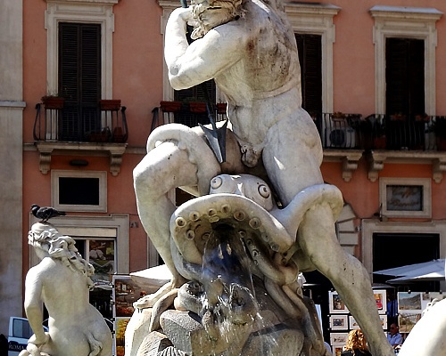 The Fountain of Neptune in Piazza Navona, Rome.