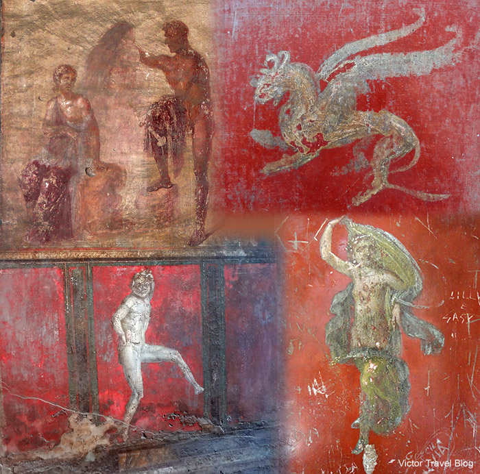 Frescos of Pompeii, Italy.