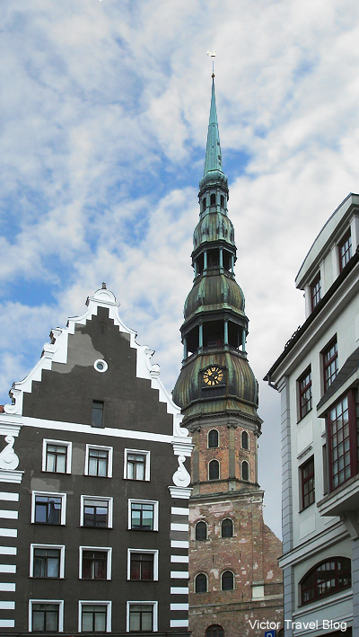The bell tower of St. Peter's Church. Riga, Latvia.