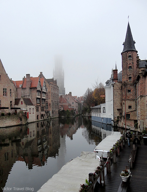 Brugge in fog. Belgium.