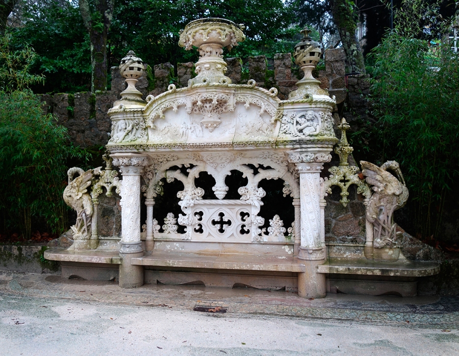Just a bench in the park of Villa Rigaleira, Sintra, Portugal.