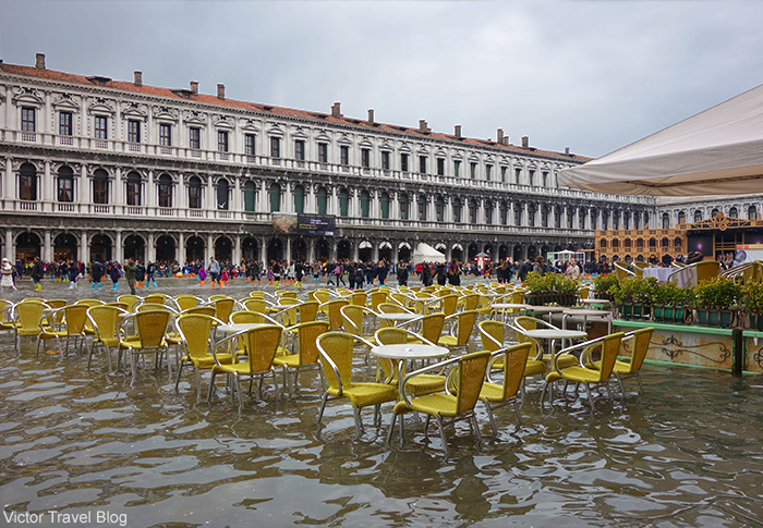 Acqua alta. St. Marko Square. Venice, Italy.